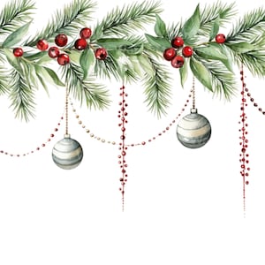 Watercolor Christmas Borders Clipart: Garland Designs (Digital Download) image 7