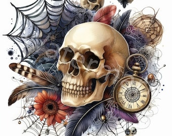Watercolor Halloween Skull Clipart: Spooky Graphics (Digital Download)
