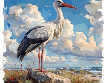 水彩コウノトリのクリップアート：鳥のイラスト、デジタルペーパー