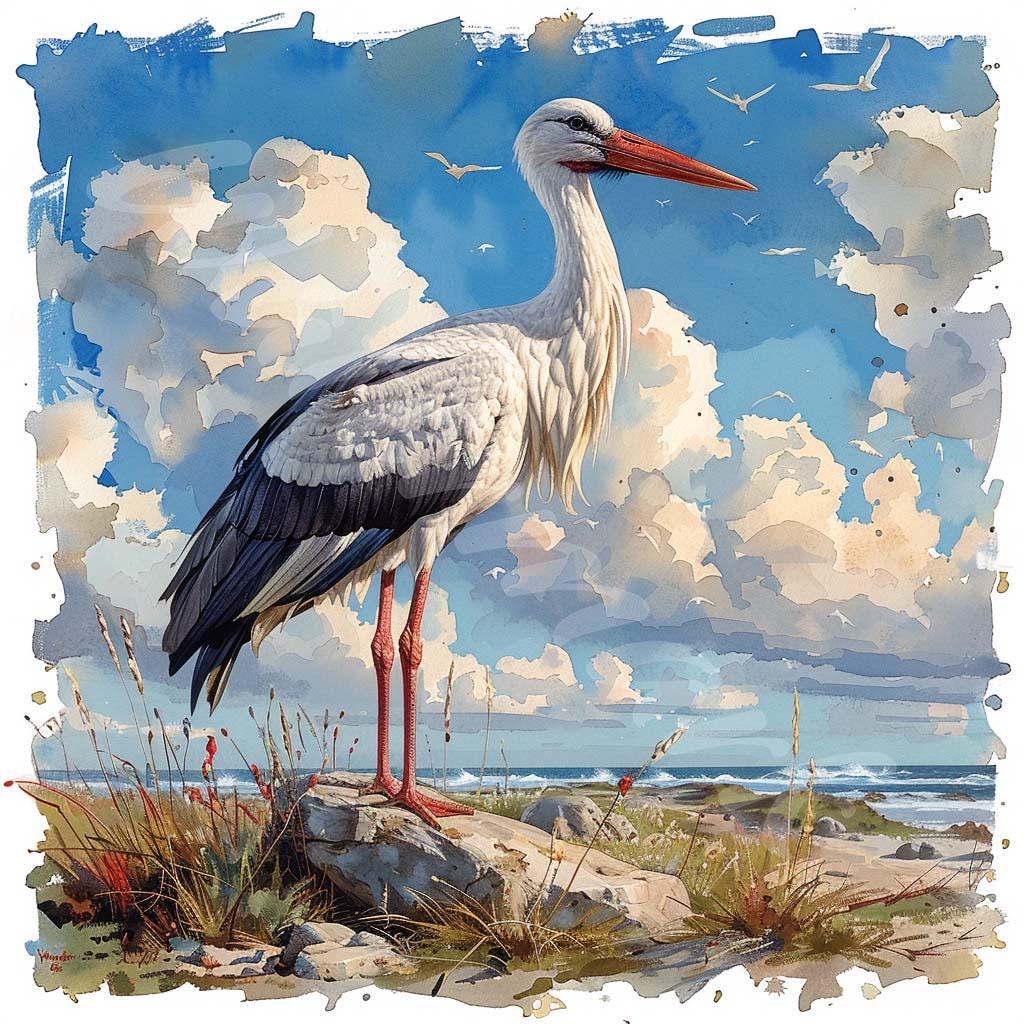 水彩コウノトリのクリップアート：鳥のイラスト、デジタルペーパー
