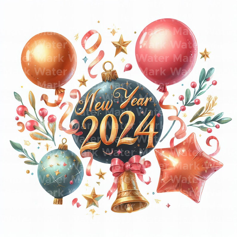 New Year 2024 Clipart 12 Jpg Digital Download Digital Etsy