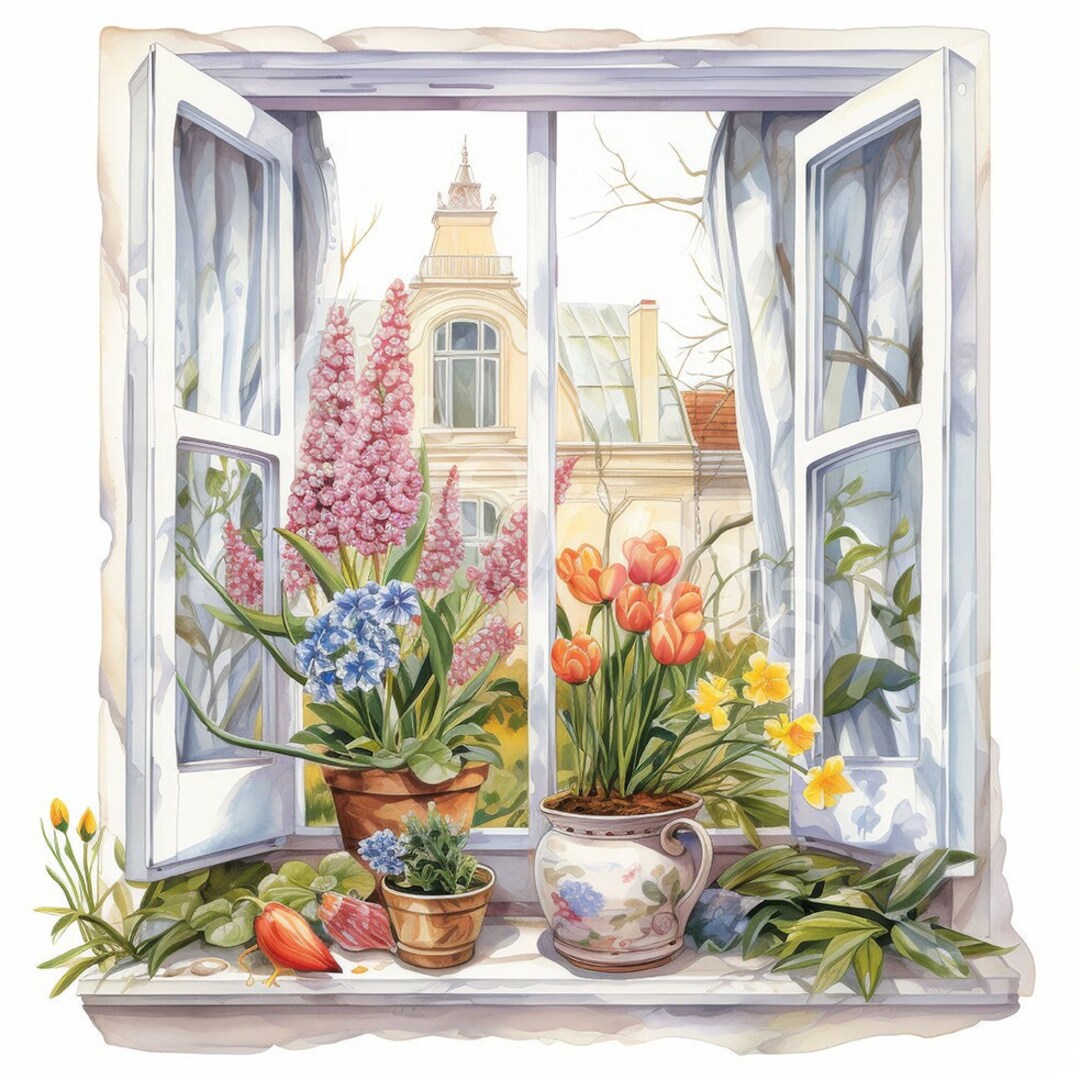 Watercolor Spring Windows Clipart: Floral Motifs (JPG Digital Download ...