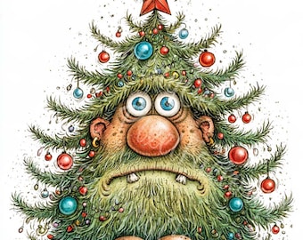 Funny Christmas Tree Clipart Whimsical Holiday Monsters Illustrations Digital Download Scrapbooking Crafts 12 JPG