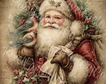 Victorian Santa Clipart, Christmas Junk Journal, Scrapbook Paper (Digital Download)