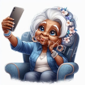 Imágenes prediseñadas de ancianas negras divertidas, 11 JPG, selfie de abuela negra, imágenes prediseñadas de personas, mujer moderna, diario basura, manualidades de papel, descarga digital