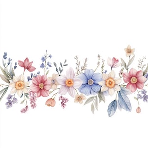 Clipart de flores de primavera con borde, 12 narcisos en formato JPG, descarga digital, papel digital, manualidades, marcos, flores, creación de tarjetas, clipart de pared, uso comercial