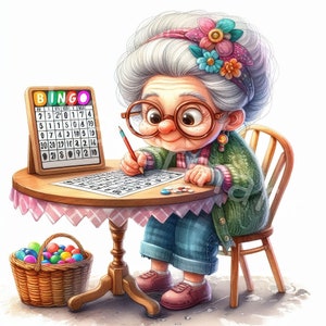 Grappige oude dames clipart, 12 JPG, mensen clipart, oma speelt bingo, vrouwen clipart, junk Journal, Digital Paper Craft, Digitale Download