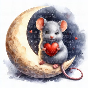 Clipart Saint-Valentin, 11 jpg, téléchargement numérique, souris avec clipart coeur, journal indésirable, décorations de la Saint-Valentin, créations numériques en papier