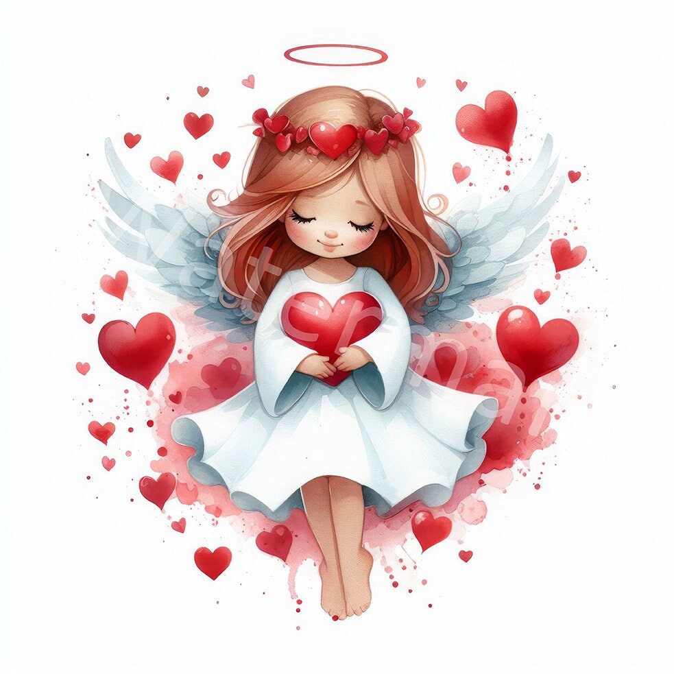 Watercolor Valentine Angel Clipart: Love Hearts (digital Download) - Etsy