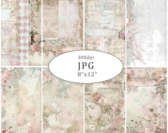 Pink Floral Background Papers Digital Download  Junk Journals Scrapbooking Printable Ephemera Collection 20 JPG