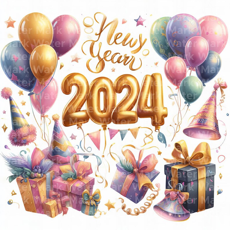 New Year 2024 Clipart 12 Jpg Digital Download Digital Etsy