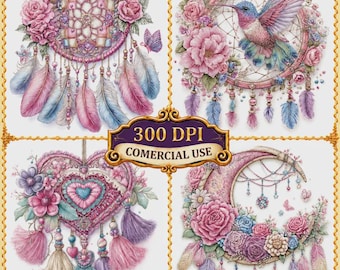 Watercolor Boho Dreamcatcher Clipart Digital Download For Invitations Scrapbooks Cards Decorations Crafts