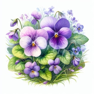 Clipart acquerello di fiori di violette, 12 jpg, download digitale, artigianato di carta digitale, creazione di biglietti, inviti, diario spazzatura, uso commerciale