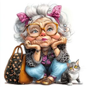 Lustige Oma Clipart 12 JPG verrückte alte Dame Frauen Grafiken lustige Illustrationen Junk Journal Digitales Papier Handwerk Aufkleber digitaler Download
