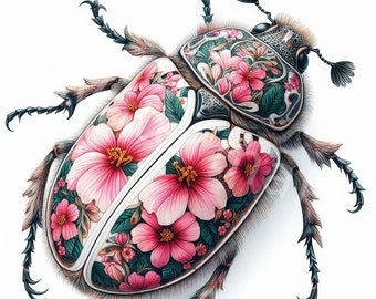 Clipart de besouro em aquarela: gráficos florais de insetos (download digital)