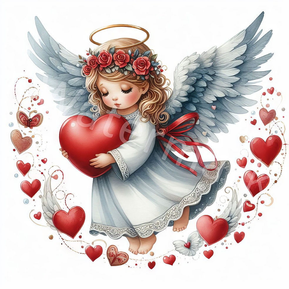 Watercolor Valentine Angel Clipart: Love Hearts (digital Download) - Etsy