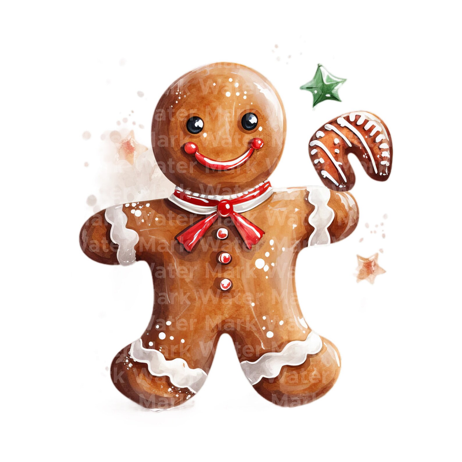Christmas Gingerbread Man Clipart, 12 JPG, Watercolor Clipart ...
