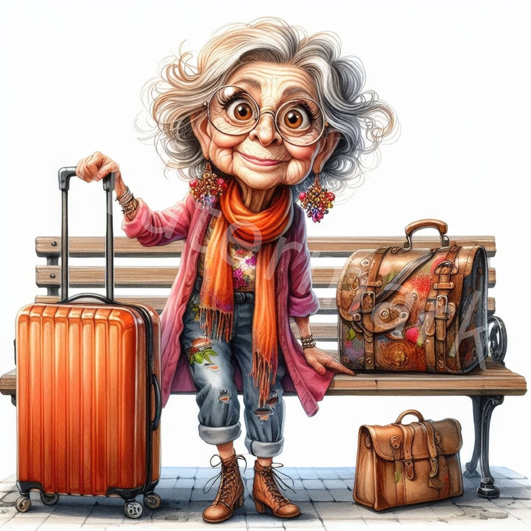 Clipart divertente della nonna: donna anziana ad acquerello con