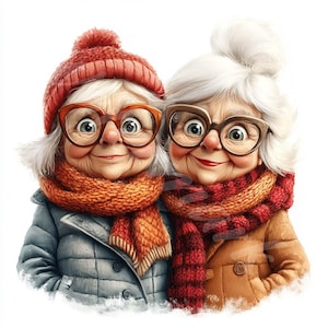 Herbst Freunde Clipart 12JPG Herbst Omas alte Damen Senior Frauen Freundschaft digitaler Download Karten Papier Handwerk Sammelalben Junk Journal