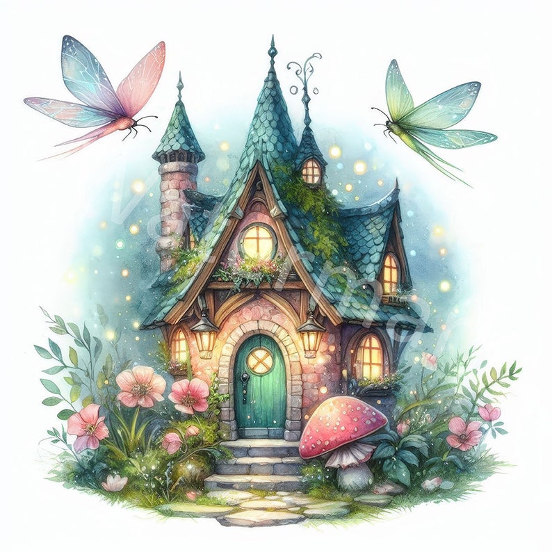 Watercolor Fairy House Clipart: Cottagecore Printable (digital Download ...
