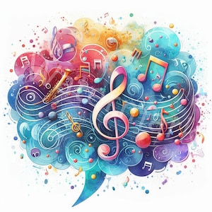 Notes de musique aquarelle Clipart clé de sol 12 JPG téléchargement numérique Artisanat en papier Clipart musical faisant une invitation faisant un journal indésirable
