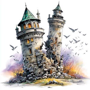 Spooky Haunted House Clipart JPG Halloween Digital Art For Scrapbook Junk Journal Digital Crafts And Wall Art Creepy Castle Illustration