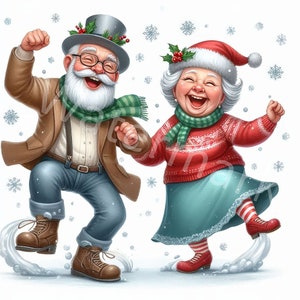 Christmas Seniors Dances Clipart, 12 JPG, Merry People Graphics, Junk Journal, Digital Craft Paper, kaarten maken, plakboek, digitale download