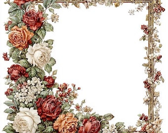 Christmas Floral Frames Vintage Roses Holiday Clipart Victorian Borders Digital Download Printable