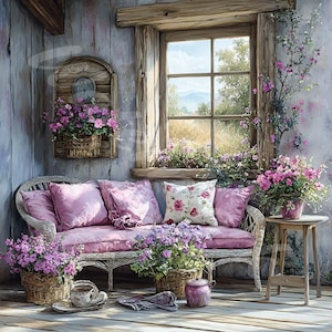 Clipart maison de campagne lilas, campagne vintage en téléchargement numérique, albums de coupures, journal indésirable, invitations, cartes, autocollants, travaux manuels en papier, 12 JPG