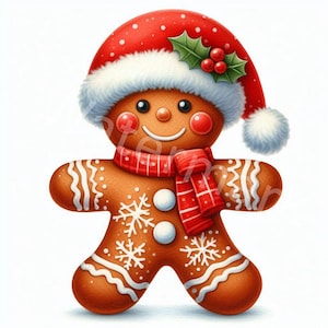 Kerst Gingerbread Man met kerstmuts Clip Art, 12 JPG, kerstversieringen, kerstkoekjes, Paper Craft, kaarten maken, digitale download