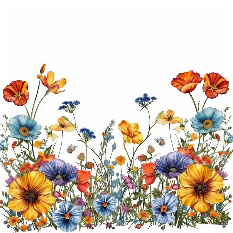 Watercolor Wildflower Border Clipart: Floral Card Making (digital ...