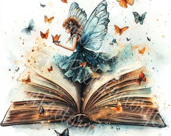 Fairy Tale Book Clipart: Cottage, Forest, Butterflies (Digital Download)