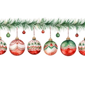 Watercolor Christmas Borders Clipart: Garland Designs (Digital Download) image 2