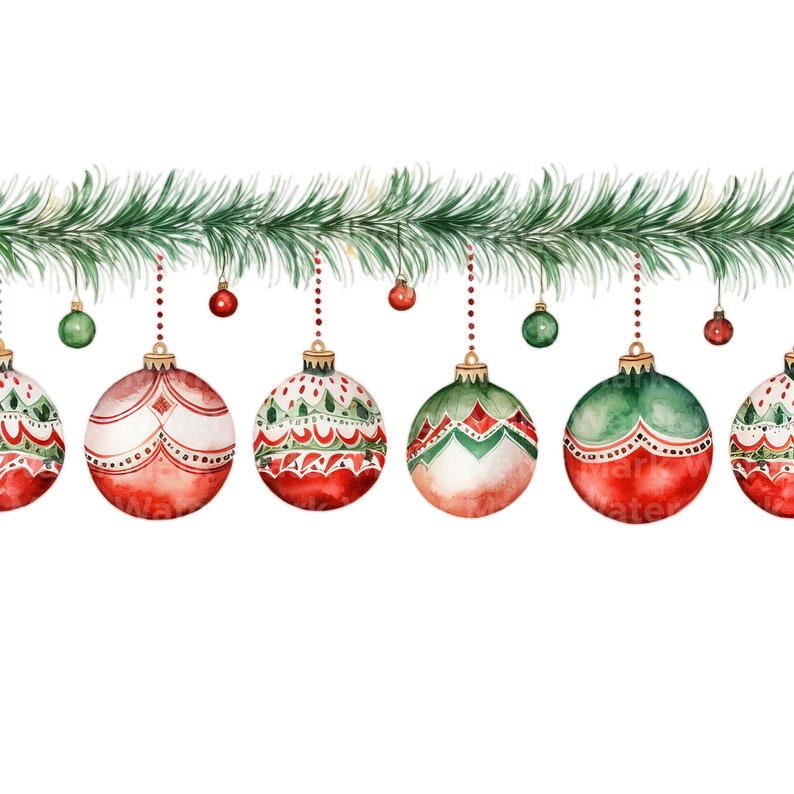 Watercolor Christmas Borders Clipart: Garland Designs (Digital Download) image 2