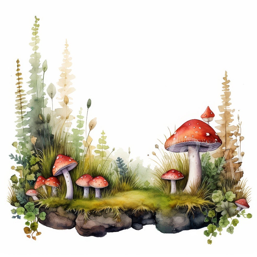 mushroomさま専用ページ Mushroom Border Clipart, 12 JPG, Digital Download, Digital
