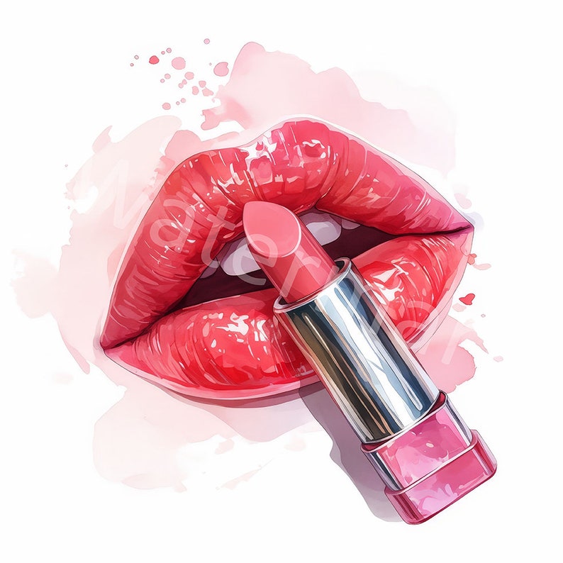 May include: A close-up of a red lipstick being applied to a pair of lips. The lipstick is silver and pink with a red bullet.