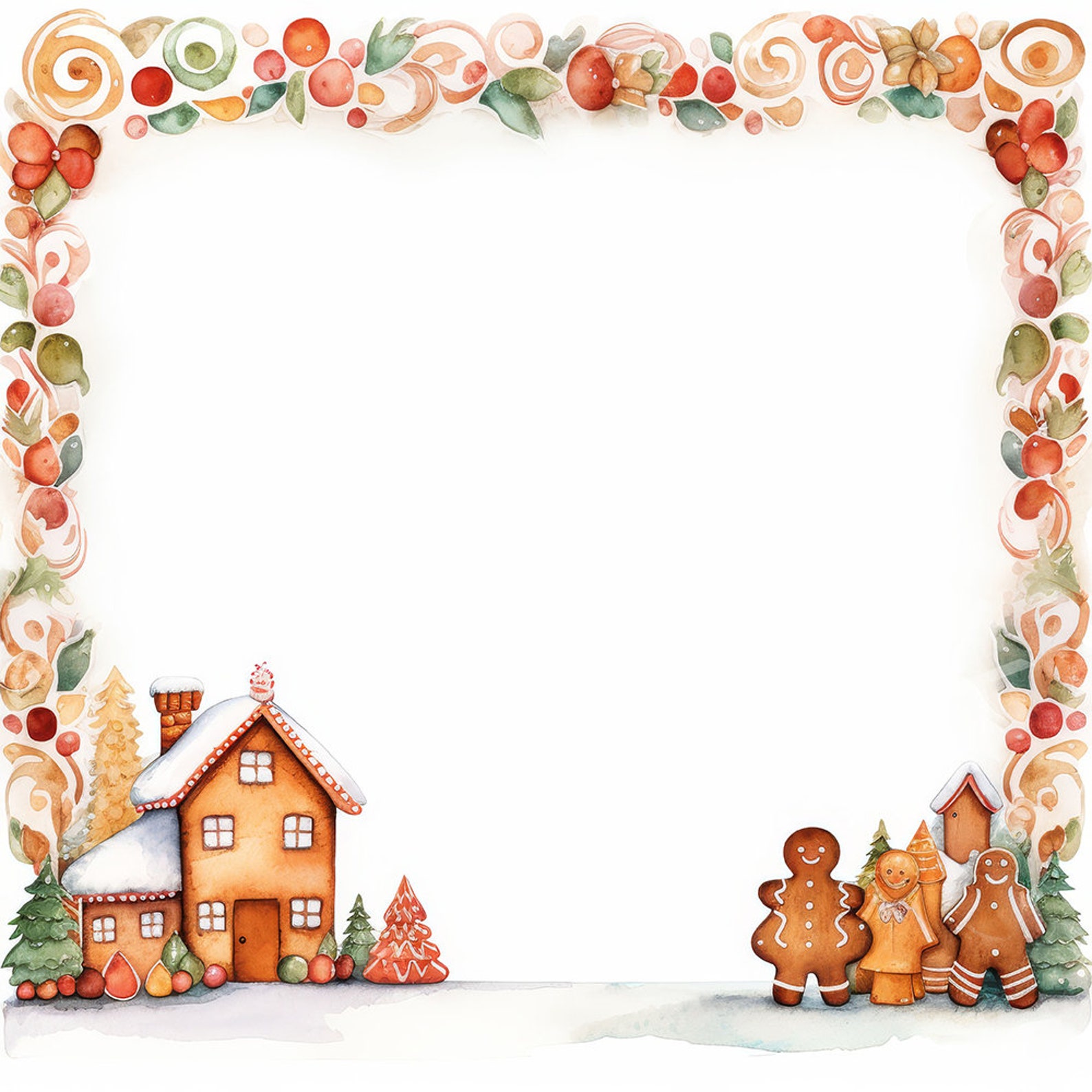Gingerbread Border Clipart: Watercolor Cookie Frames (digital Download ...