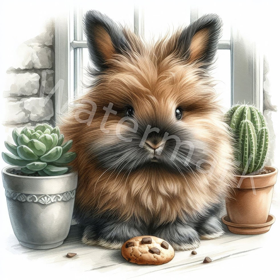 Bunny Watercolor Clipart: Cookie Rabbit, Wall Art (digital Download) - Etsy
