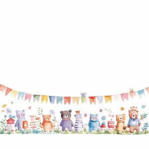 Clipart de osos de peluche con borde, 12 ilustraciones infantiles en formato JPG, descarga digital, marcos para niños, osos de peluche, álbumes de recortes, tarjetas, invitaciones de cumpleaños