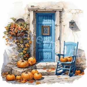 Clipart de aquarela de porta de outono, 12 JPG, download digital, artesanato em papel digital, gráficos de clipart de outono, clipart de arte de parede, clipart para fazer cartões
