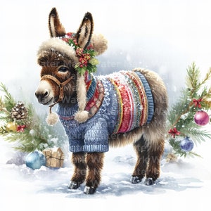 Clipart animali natalizi, 12 jpg, clipart acquerello, clipart per la creazione di cartoline, mucca, gallo, clipart di capra, acquerello di pecora, download digitale