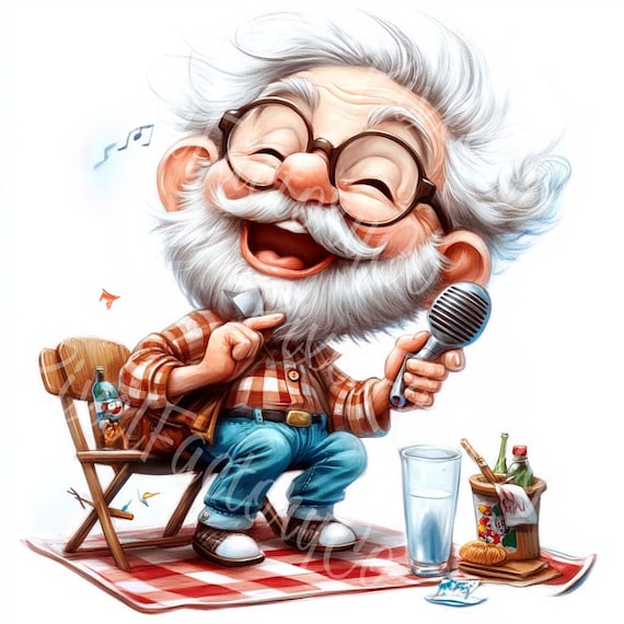 Funny Singing Grandparents Clipart: Karaoke Couple Art (digital Funny Singing Grandparents Clipart: Karaoke Couple Art (digital