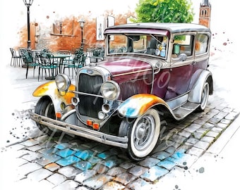 Clipart de coches clásicos: Ilustración de vehículos retro (Descarga digital)