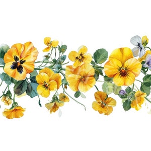 Flores Borda Aquarela Clipart, 13 JPG, Download Digital, Artesanato em Papel Digital, Borda Amores-perfeitos, Criação de Cartões, Clipart de Parede, Planejador Digital