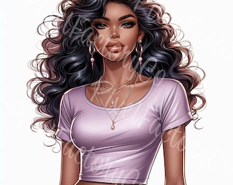 Black Woman Clipart: Fashionable Afro PNG Illustrations (Digital Download)