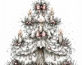 Christmas Tree Clipart Pink Floral Holiday Trees Watercolor Digital Download Scrapbook Graphics 12 JPG