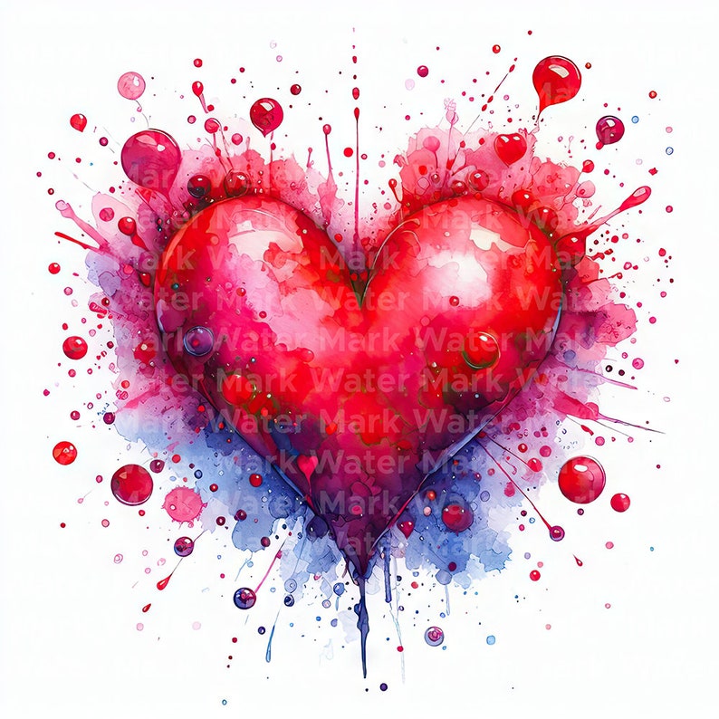 Watercolor Hearts Clipart: Valentine's Day Digital Art (JPG Download ...