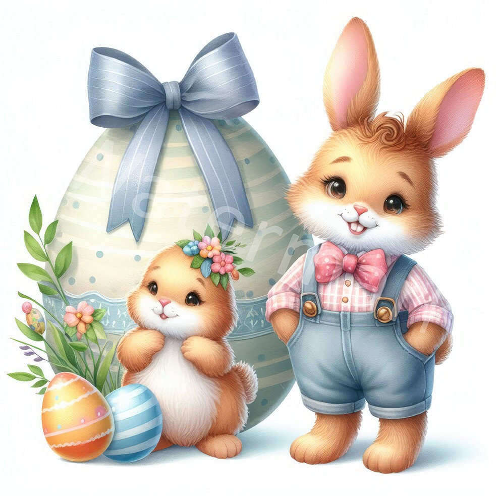 Easter Bunny Clipart, 12 JPG, Digital Download, Easter Eggs, Wall Art ...