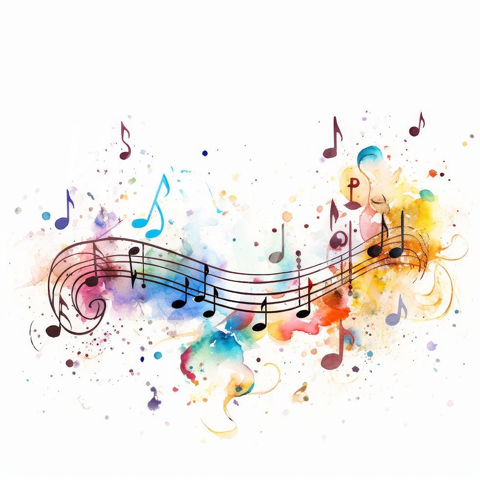Watercolor music notes clipart, 14 JPG, Digital Download, Digital Paper Craft, Musical Clipart, Card Making, Invitation Making, Junk Journal