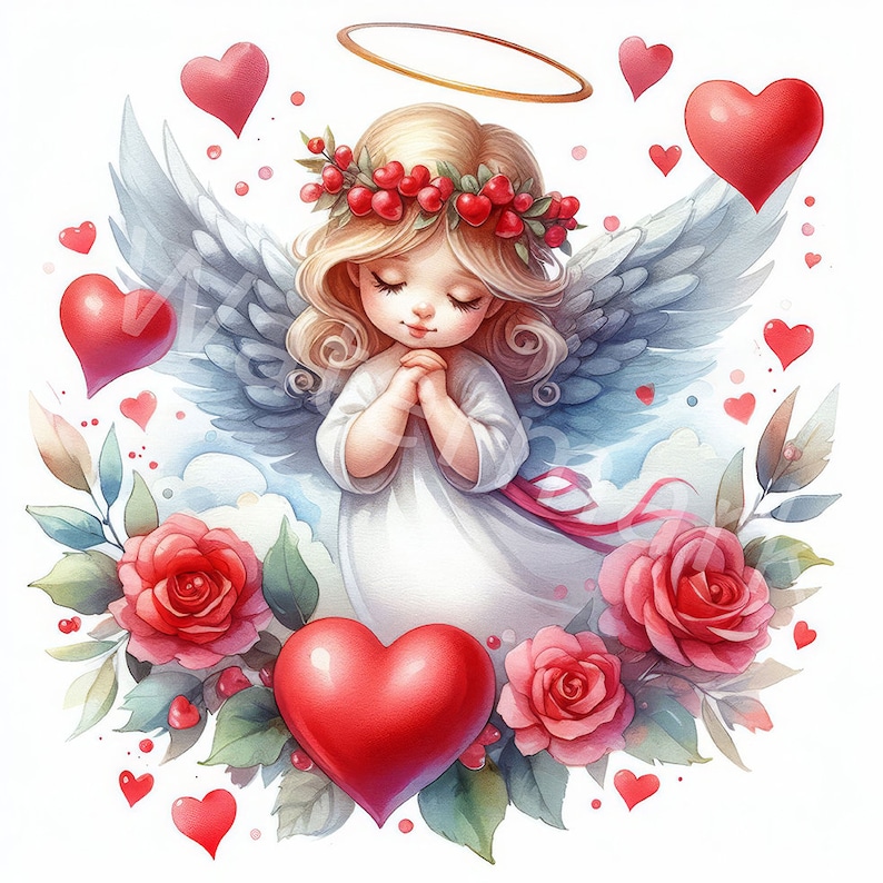 Watercolor Valentine Angel Clipart: Love Hearts (digital Download) - Etsy